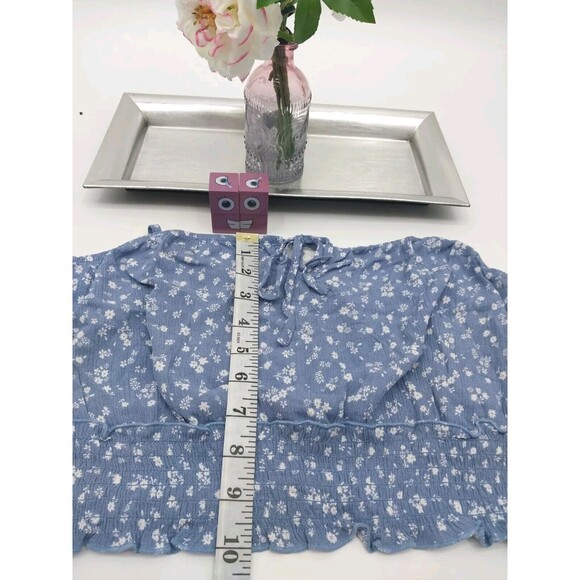 Hippie Rose Juniors Blouse Crop Tank Top Denim Floral White Size L New - Picture 6 of 8